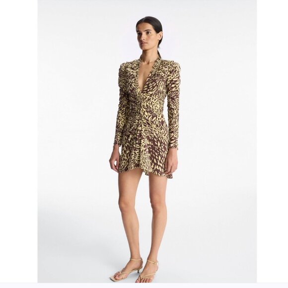 A.L.C. Marcie SILK Mini Dress NWT Golden Haze Chocolate Brown Leopard Brand New - Picture 9 of 14